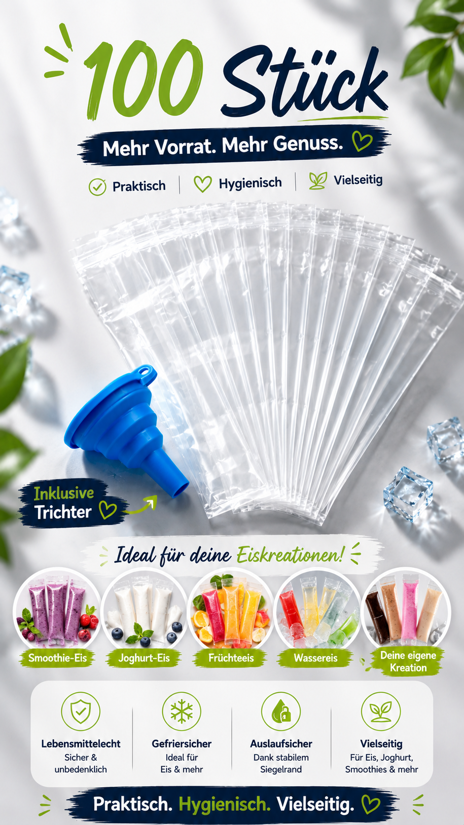 FreezePop Eisbeutel-Set für selbstgemachtes Wassereis Smoothies und Joghurt
