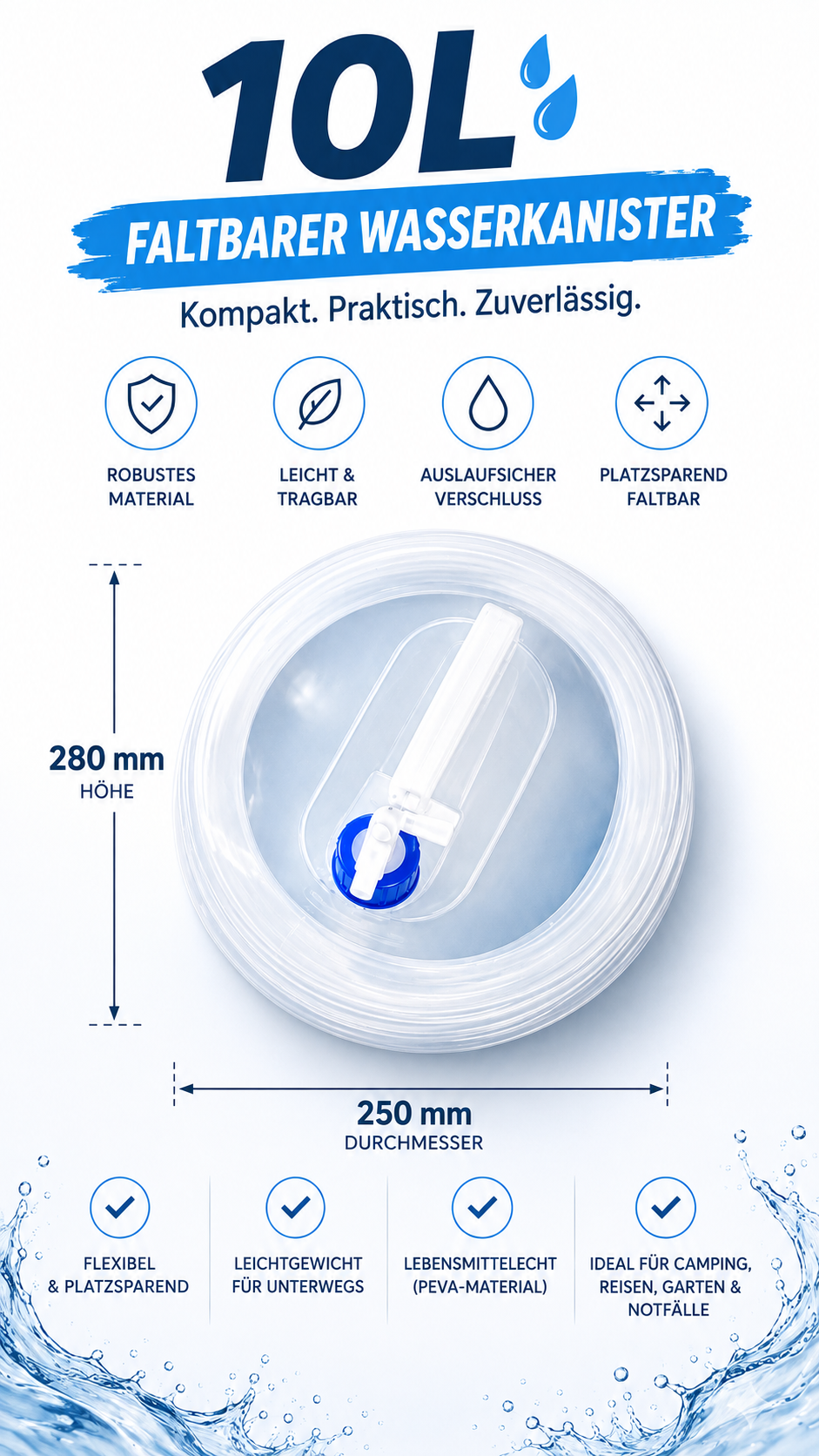 FreshFill faltbarer Wasserkanister für Camping Garten Auto und Reisen