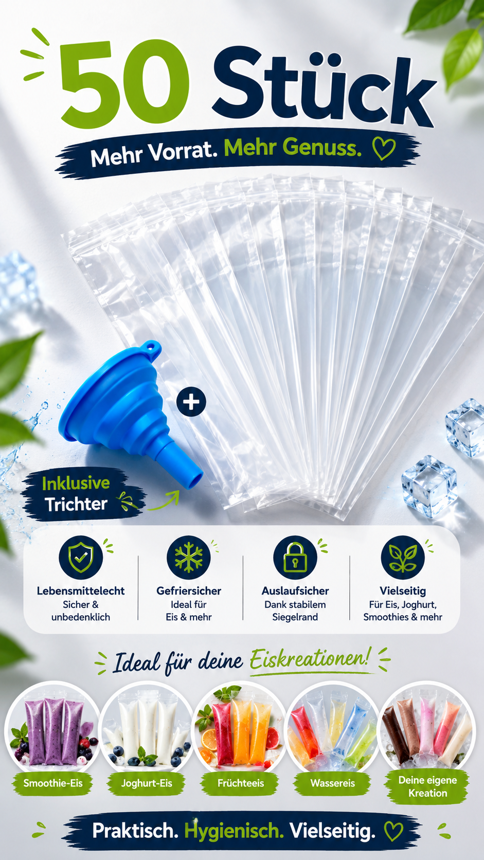 FreezePop Eisbeutel-Set für selbstgemachtes Wassereis Smoothies und Joghurt