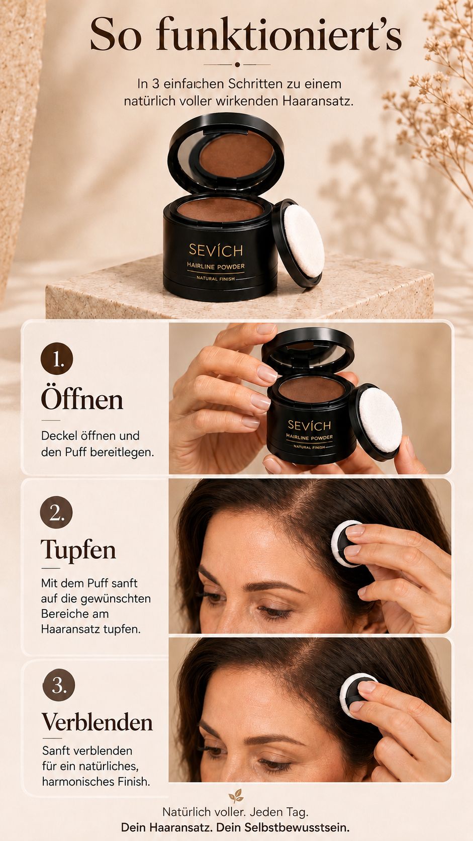 HairBloom Haarpuder für Frauen für Ansatz Scheitel und voller wirkendes Haar