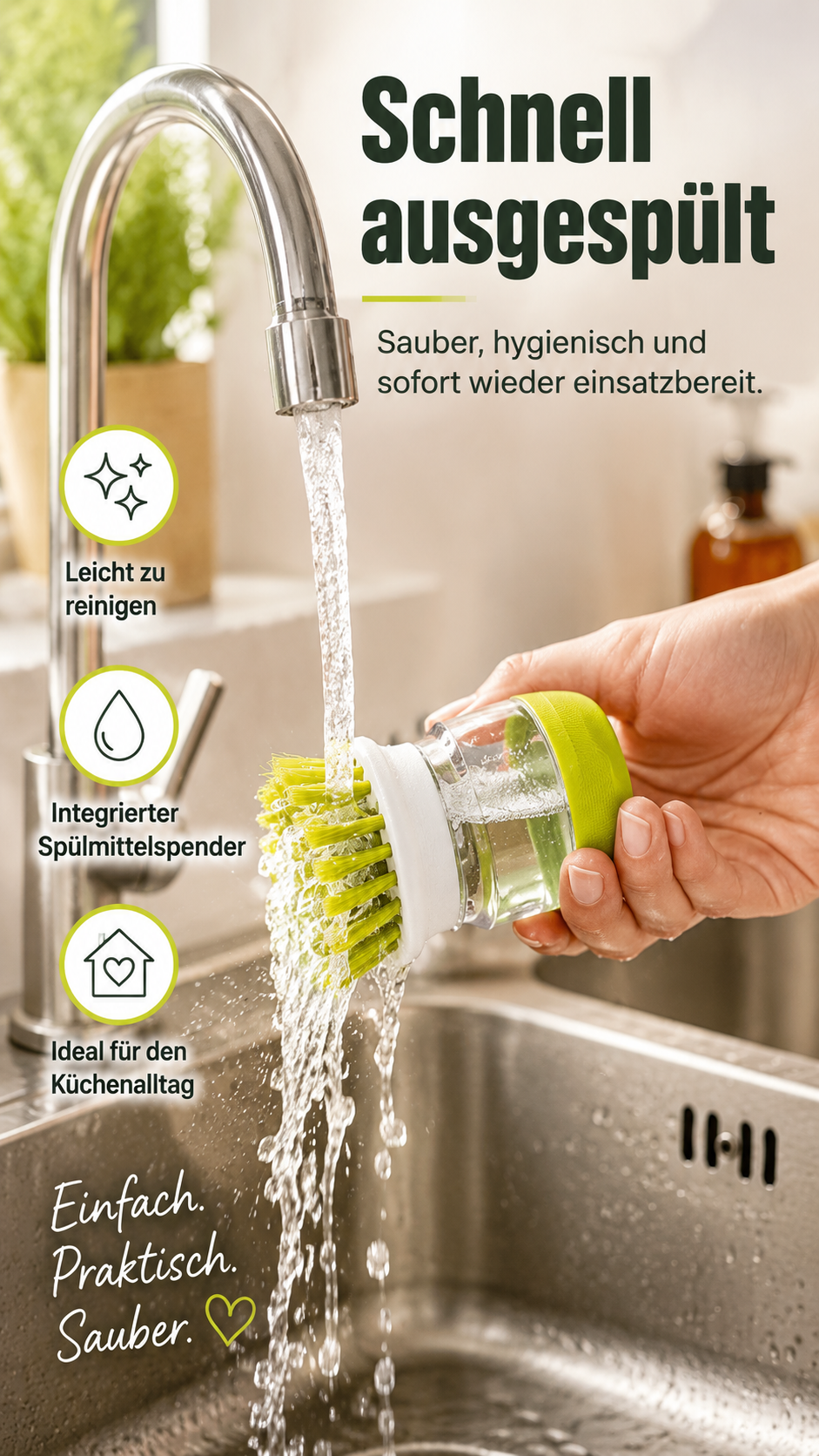 BubbleBrush Spülbürste mit Seifenspender für Küche Geschirr und Reinigung