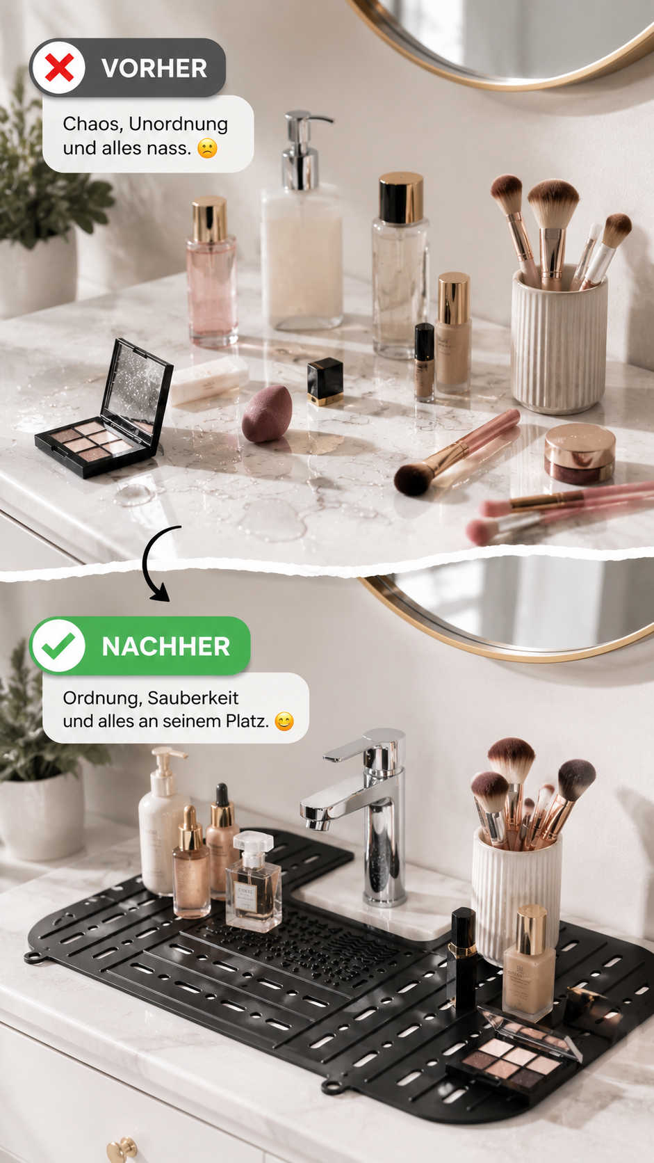 BeautyBase Schminkablage fürs Bad und Waschbecken für Make-up und Pflegeprodukte
