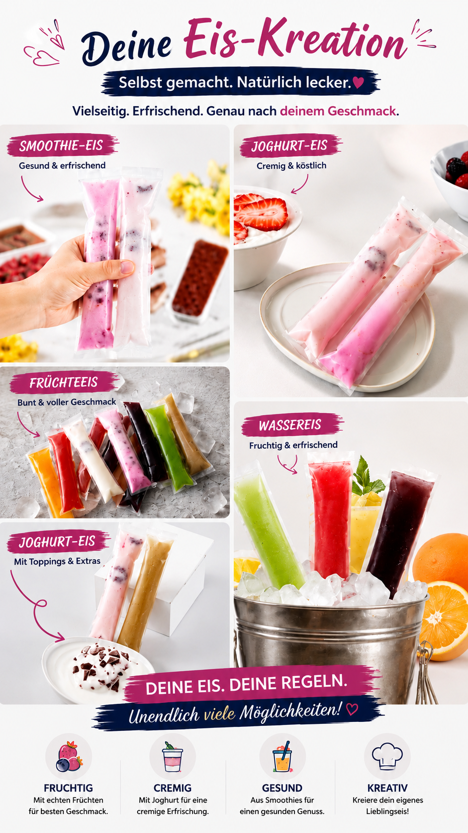 FreezePop Eisbeutel-Set für selbstgemachtes Wassereis Smoothies und Joghurt