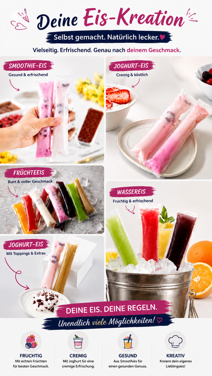 FreezePop Eisbeutel-Set für selbstgemachtes Wassereis Smoothies und Joghurt