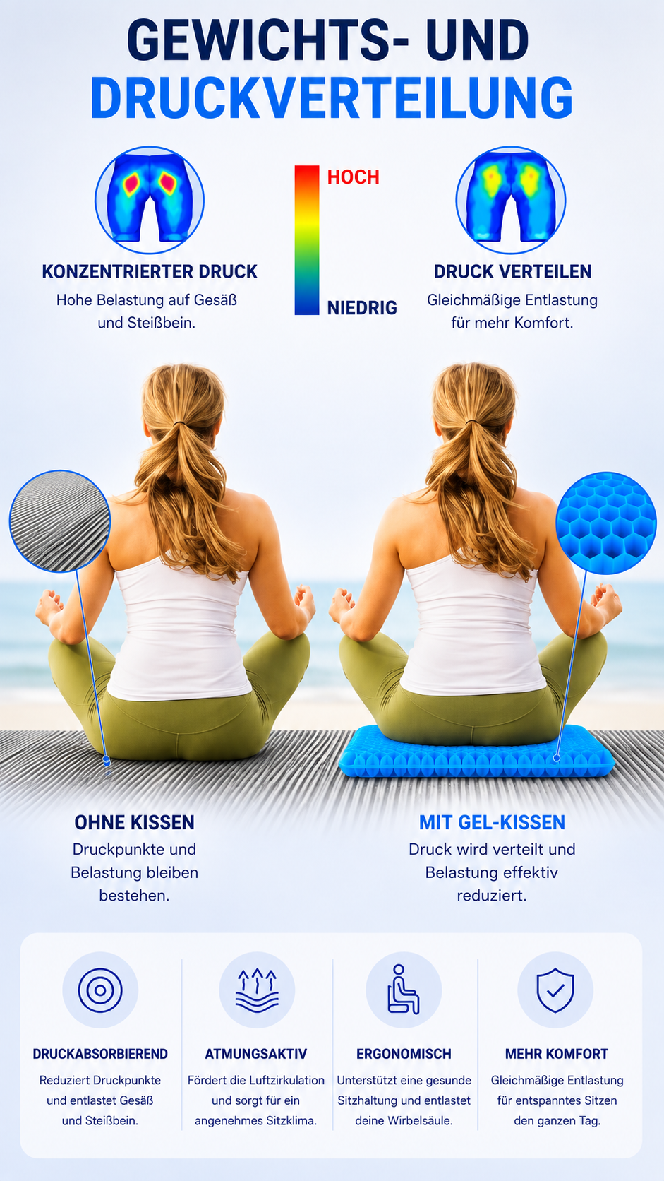 FlexRest ergonomisches Sitzkissen aus Memory Foam für Büro und Homeoffice