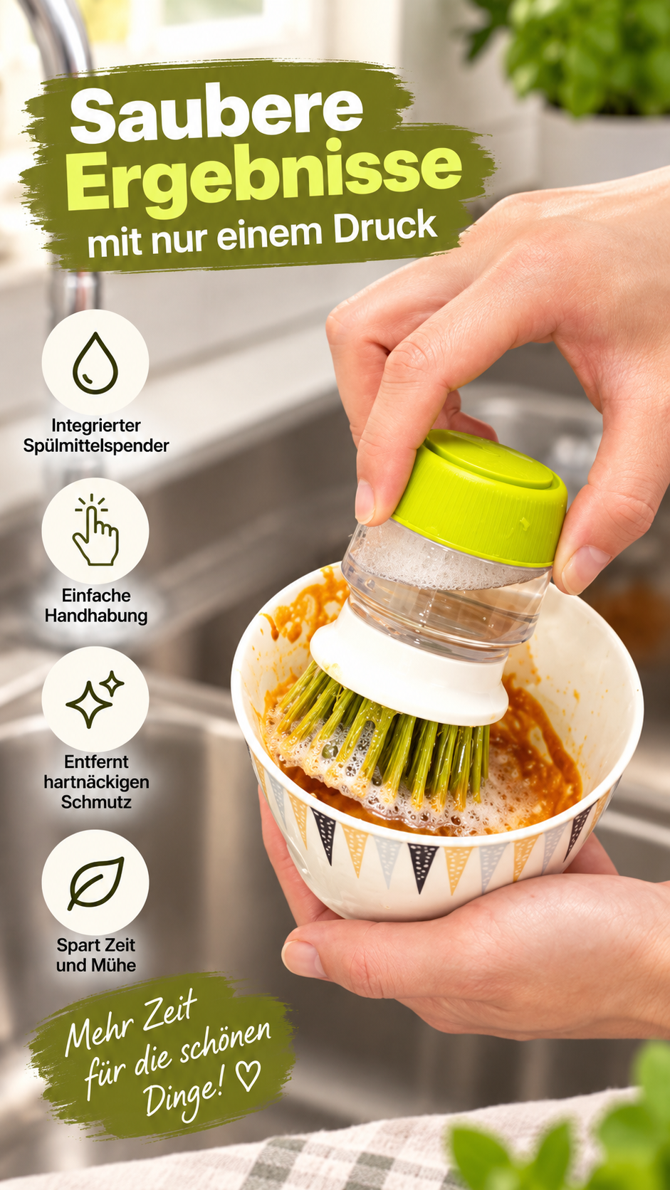 BubbleBrush Spülbürste mit Seifenspender für Küche Geschirr und Reinigung