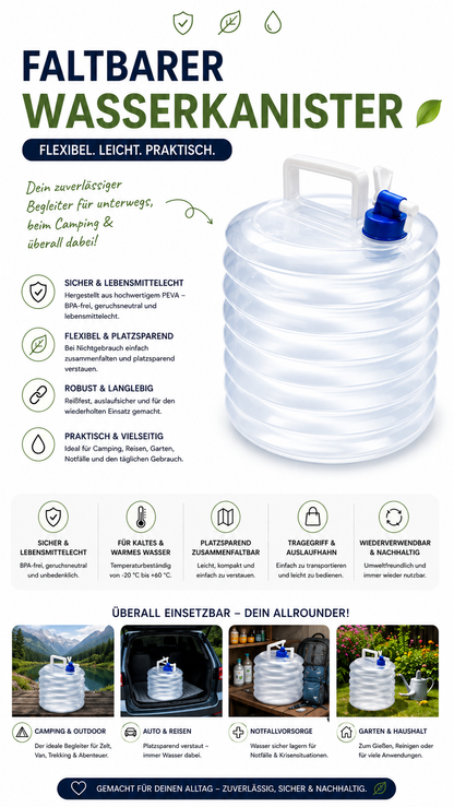 FreshFill faltbarer Wasserkanister für Camping Garten Auto und Reisen