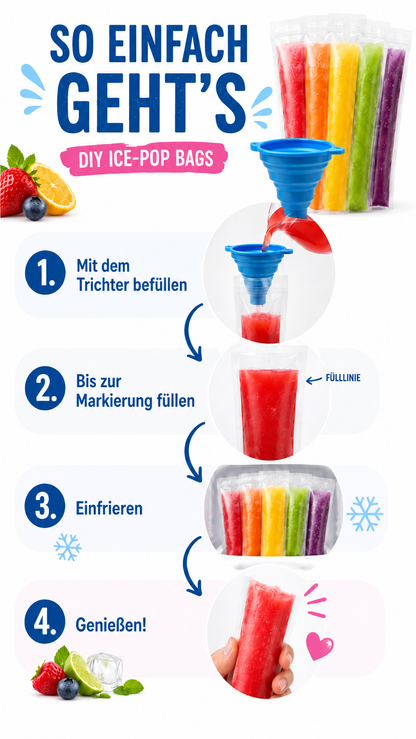 FreezePop Eisbeutel-Set für selbstgemachtes Wassereis Smoothies und Joghurt