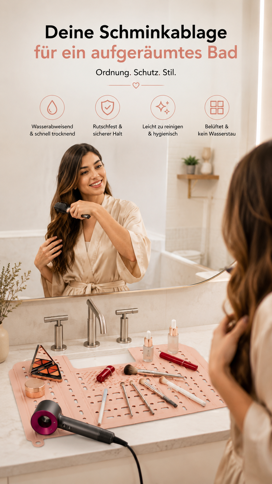 BeautyBase Schminkablage fürs Bad und Waschbecken für Make-up und Pflegeprodukte