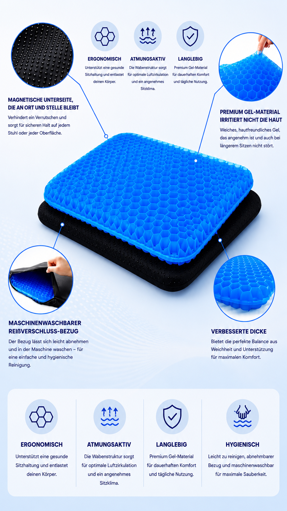 FlexRest ergonomisches Sitzkissen aus Memory Foam für Büro und Homeoffice