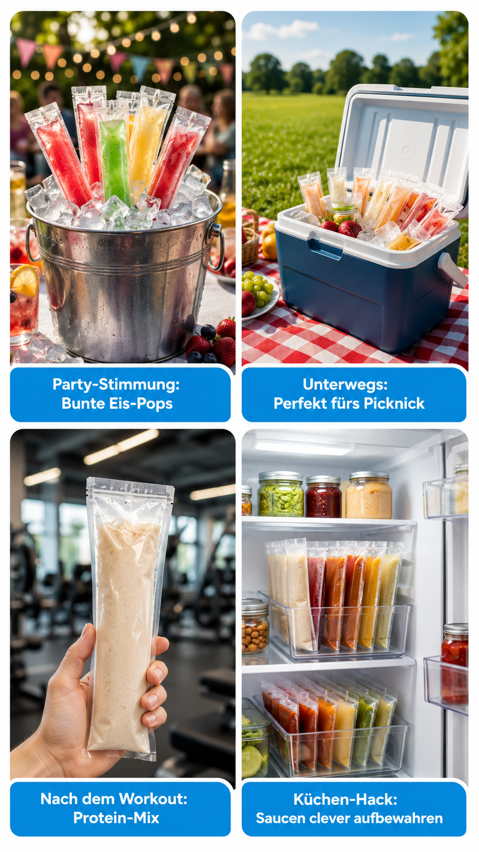 FreezePop Eisbeutel-Set für selbstgemachtes Wassereis Smoothies und Joghurt