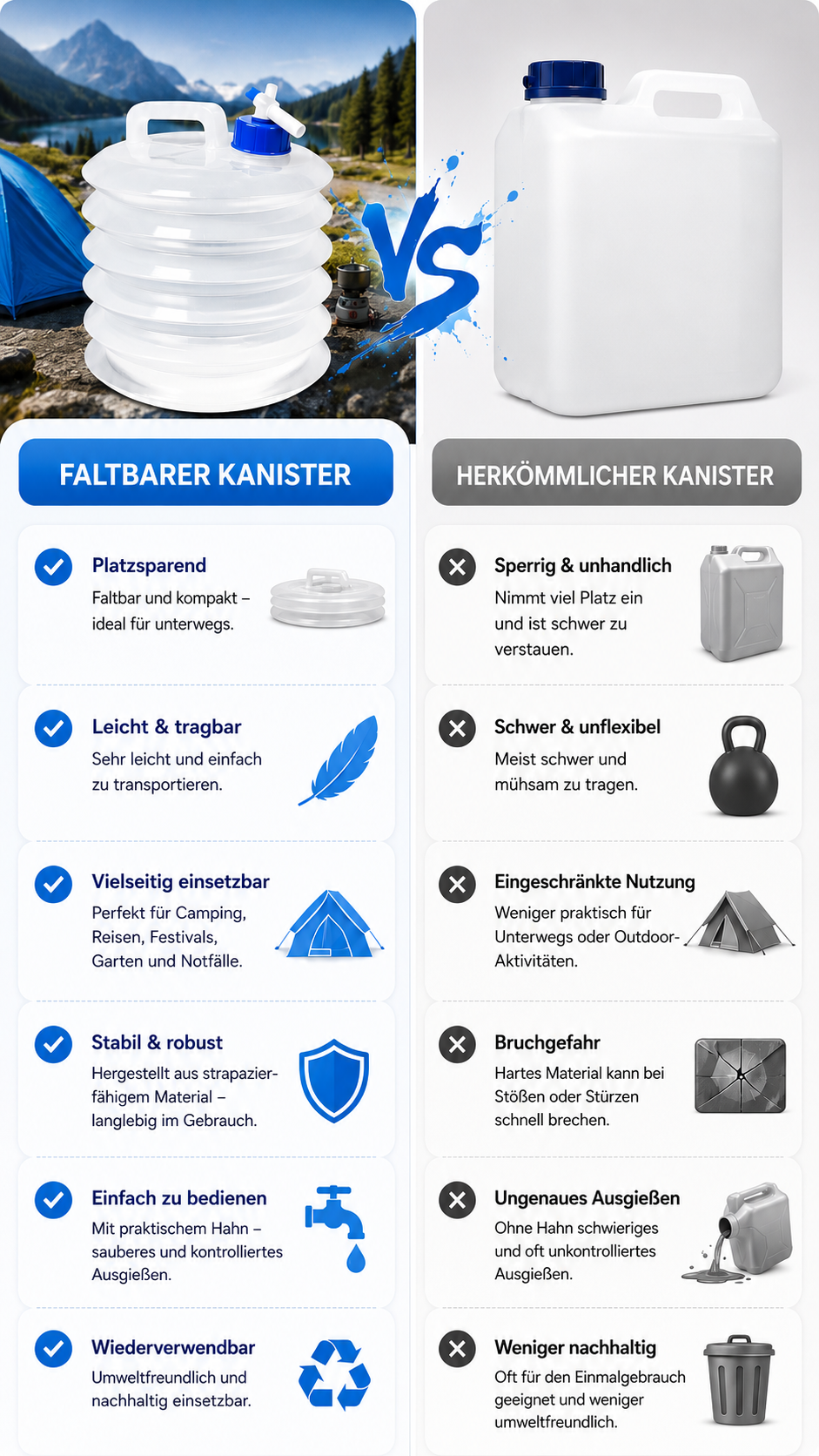 FreshFill faltbarer Wasserkanister für Camping Garten Auto und Reisen