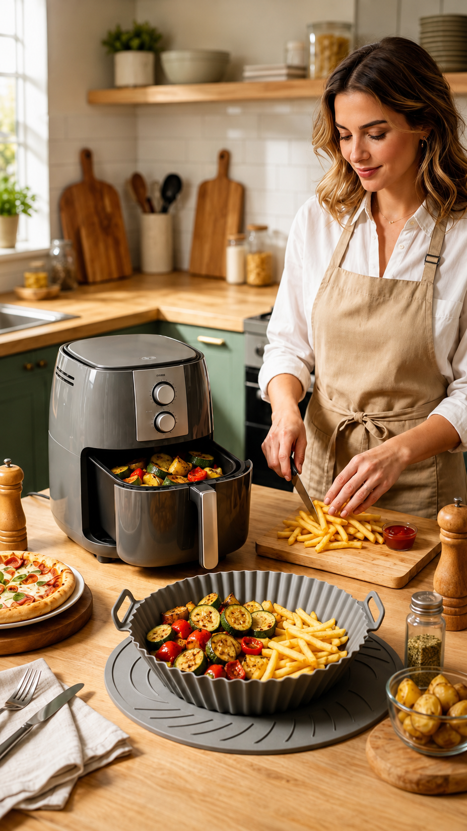 CrispClean Airfryer Einlagen aus Silikon für Heißluftfritteusen